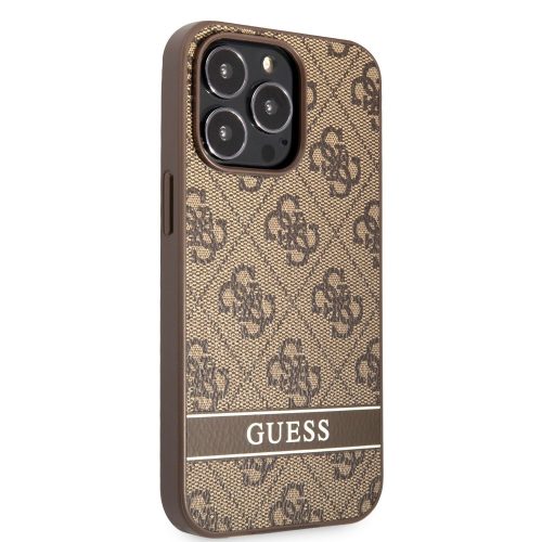 Apple iPhone 13 Pro tok, Guess PU 4G Stripe  barna 