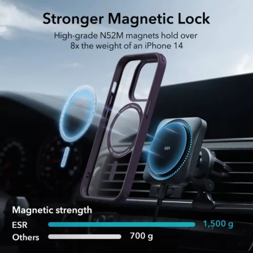 ESR Ch Halolock MagSafe Apple iPhone 14 Pro Max tok,  ütésálló kemény hátlap  - átlátszó/lila