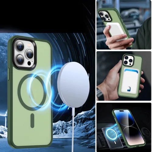Apple iPhone 12 Pro Max tok, MagSafe-kompatibilis áttetsző matt  sötétzöld
