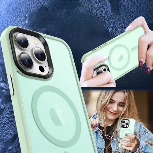 Apple iPhone 12 Pro Max tok, MagSafe-kompatibilis áttetsző matt  világoszöld 