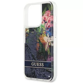   Apple iPhone 13 Pro tok, Guess Liquid Glitter Flower csillámos  kék 