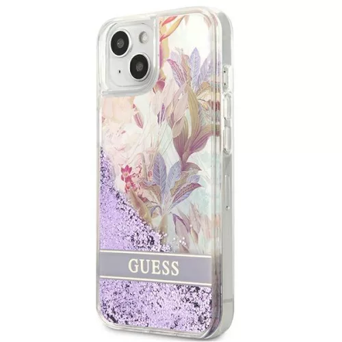 Apple iPhone 13 mini tok, Guess Liquid Glitter Flower csillámos  lila