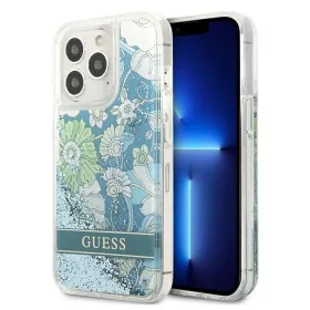   Apple iPhone 13 Pro tok, Guess Liquid Glitter Flower csillámos  zöld
