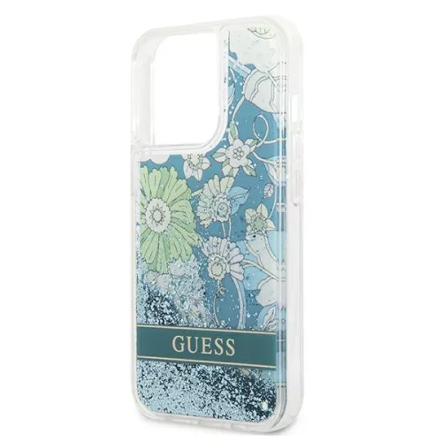 Apple iPhone 13 Pro tok, Guess Liquid Glitter Flower csillámos  zöld