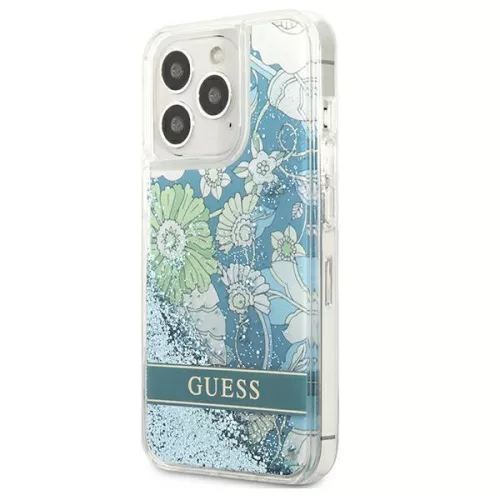 Apple iPhone 13 Pro tok, Guess Liquid Glitter Flower csillámos  zöld