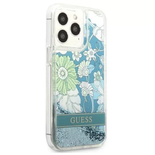Apple iPhone 14 Pro tok, Guess Liquid Glitter Flower csillámos - zöld