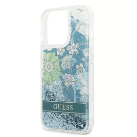   Apple iPhone 14 tok,Guess Liquid Glitter Flower csillámos - zöld