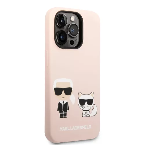 Apple iPhone 14 Pro tok, Karl Lagerfeld Liquid Silicone Karl és Choupette MagSafe kompatibilis - rózsaszín