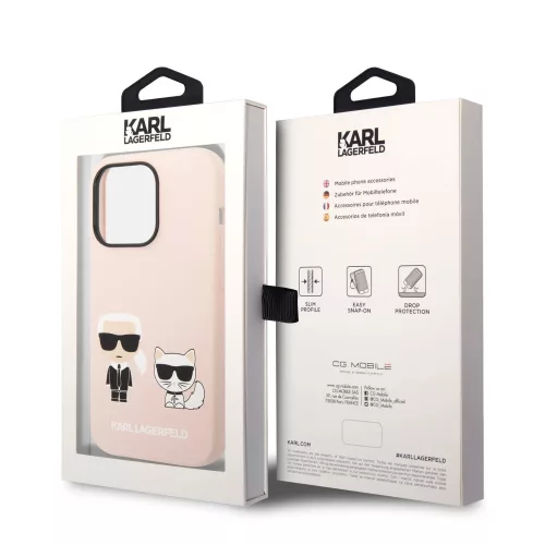 Apple iPhone 14 Pro tok, Karl Lagerfeld Liquid Silicone Karl és Choupette MagSafe kompatibilis - rózsaszín