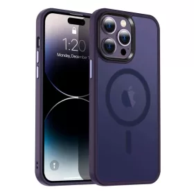   Apple iPhone 15 Plus tok, MagSafe-kompatibilis áttetsző matt  - sötétlila