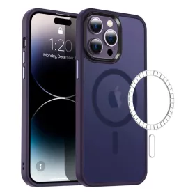  Apple iPhone 15 Plus tok, MagSafe-kompatibilis áttetsző matt  - sötétlila