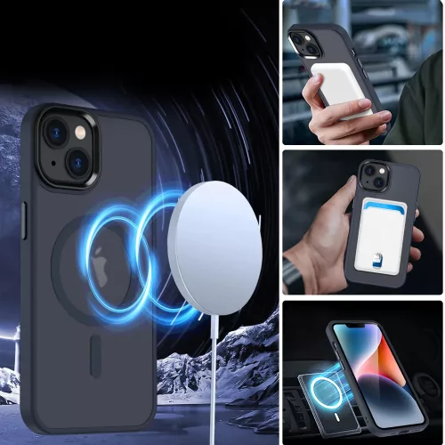 iPhone 15 Pro tok MagSafe-kompatibilis áttetsző matt tok - kék 
