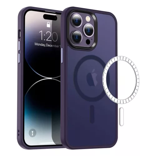 Apple iPhone 15 Pro Max tok, MagSafe-kompatibilis áttetsző matt  - sötétlila