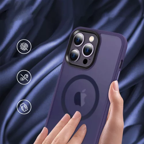 Apple iPhone 15 Pro Max tok, MagSafe-kompatibilis áttetsző matt  - sötétlila