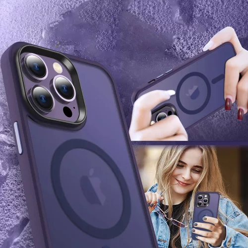 Apple iPhone 15 Pro Max tok, MagSafe-kompatibilis áttetsző matt  - sötétlila