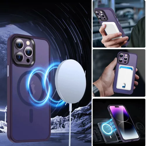 Apple iPhone 15 Pro Max tok, MagSafe-kompatibilis áttetsző matt  - sötétlila