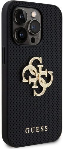iPhone 12/ 12 Pro tok, Guess Pu Perforated 4G Glitter Metal Logo - fekete