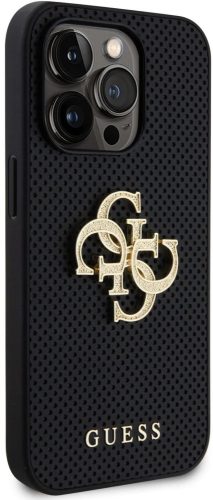 Apple iPhone 12 / 12 Pro tok, Guess Pu Perforated 4G Glitter Metal Logo - fekete