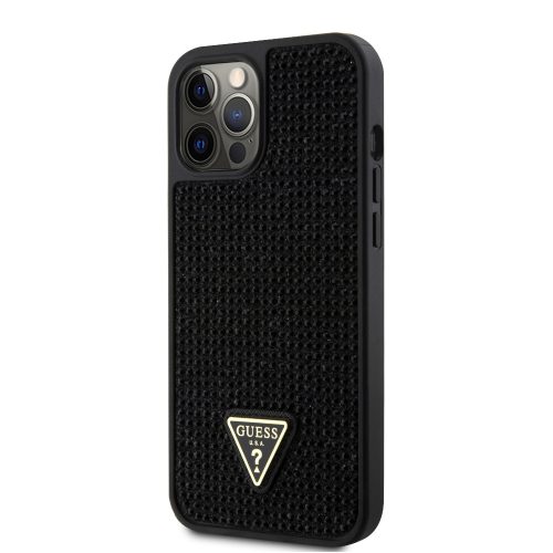 Apple iPhone 12 Pro Max tok, Guess Rhinestones Triangle Metal Logo - fekete