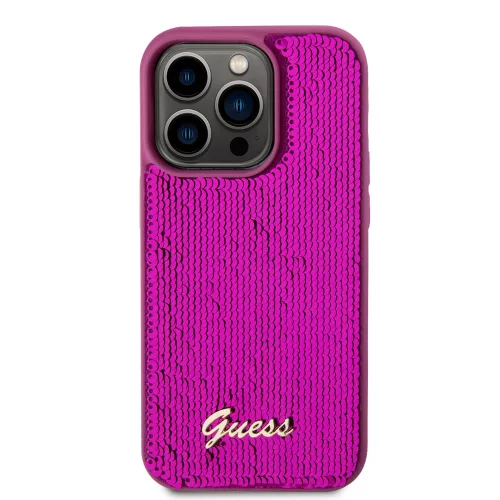 Apple iPhone 14 Pro Max tok, Guess Sequin Script Logo - magenta