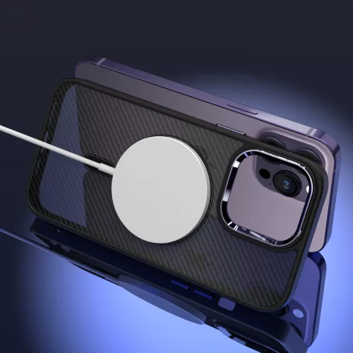 Apple iPhone 15 Pro Max tok, Magnetic Carbon  fekete-lila Magsafe