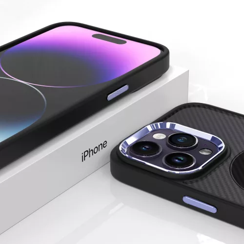 Apple iPhone 15 Pro Max tok, Magnetic Carbon  fekete-lila Magsafe