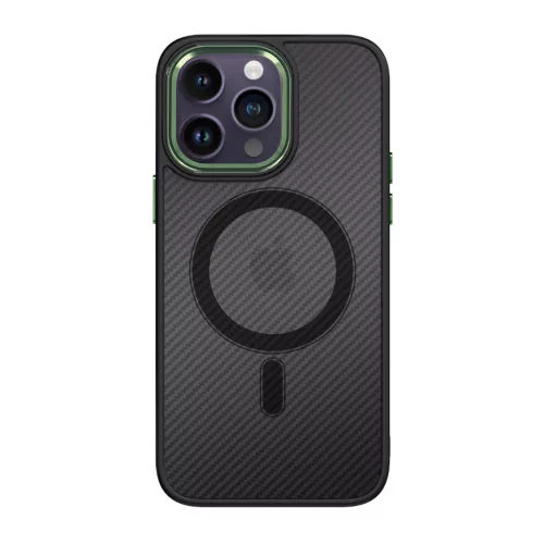 Apple iPhone 15 Pro Max tok, Magnetic Carbon  fekete-zöld (Magsafe kompatibilis)