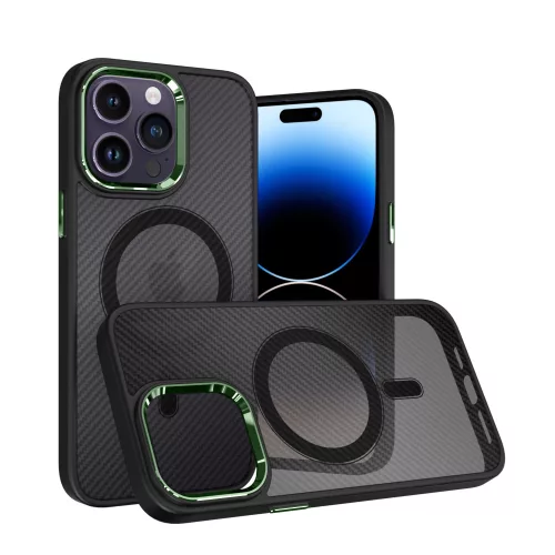 Apple iPhone 15 Pro Max tok, Magnetic Carbon  fekete-zöld (Magsafe kompatibilis)