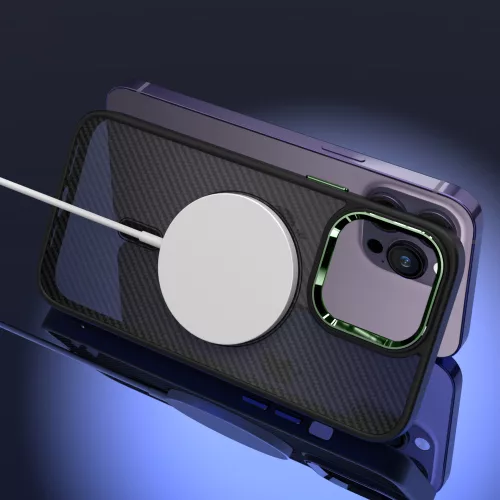 Apple iPhone 15 Pro Max tok, Magnetic Carbon  fekete-zöld (Magsafe kompatibilis)