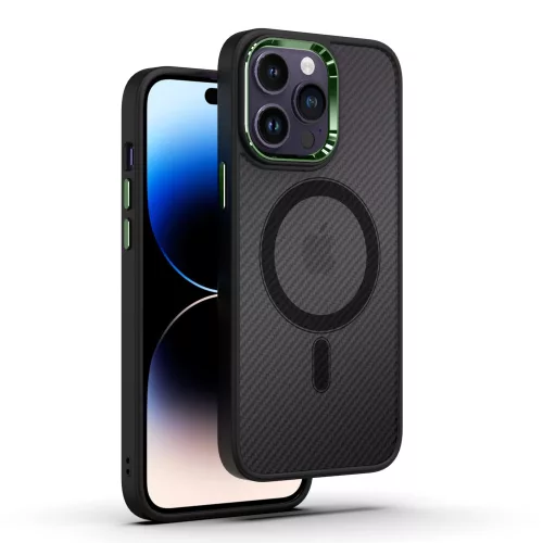 Apple iPhone 15 Pro Max tok, Magnetic Carbon  fekete-zöld (Magsafe kompatibilis)