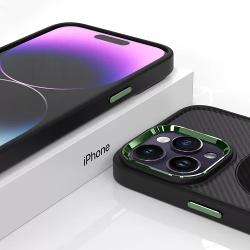 Apple iPhone 15 Pro Max tok, Magnetic Carbon  fekete-zöld (Magsafe kompatibilis)
