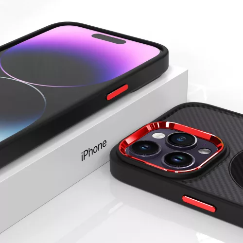 Apple iPhone 15 tok Magnetic Carbon  fekete-piros Magsafe