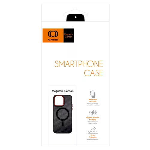 Apple iPhone 15 tok Magnetic Carbon  fekete-piros Magsafe