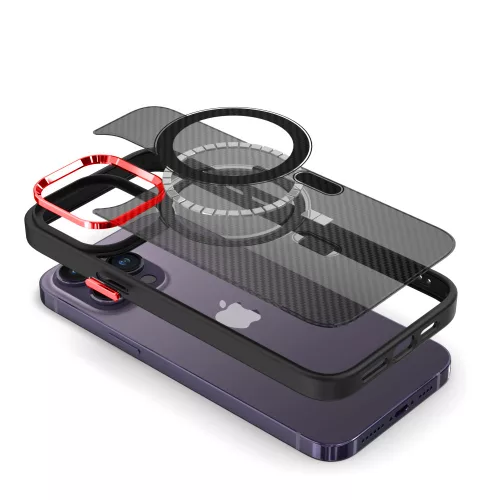 Apple iPhone 15 tok Magnetic Carbon  fekete-piros Magsafe