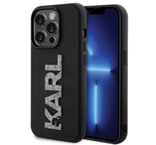 Apple iPhone 15 Pro Max tok, Karl Lagerfeld 3D Rubber Glitter Logo -  fekete