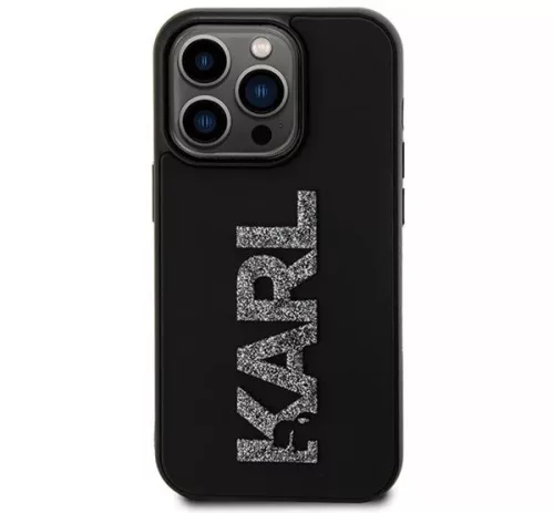 Apple iPhone 15 Pro Max tok, Karl Lagerfeld 3D Rubber Glitter Logo -  fekete