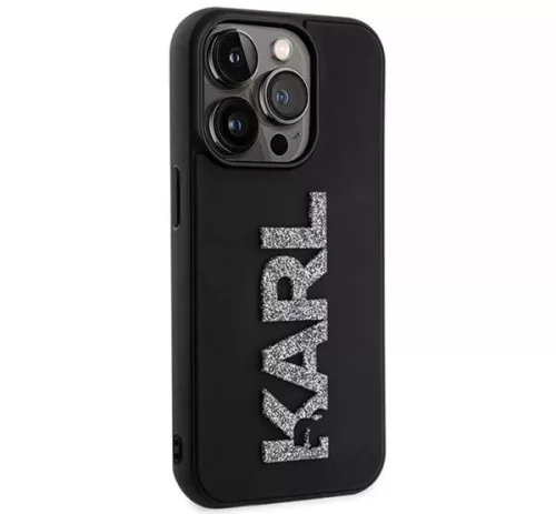 Apple iPhone 15 Pro Max tok, Karl Lagerfeld 3D Rubber Glitter Logo -  fekete