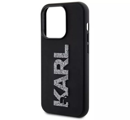 Apple iPhone 15 Pro tok, Karl Lagerfeld 3D Rubber Glitter Logo -  fekete