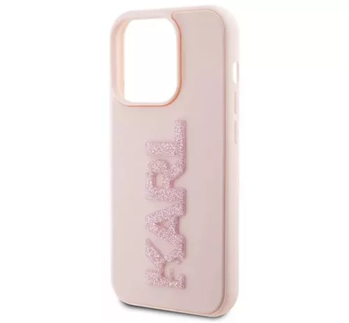 Apple iPhone 15 Pro tok, Karl Lagerfeld 3D Rubber Glitter Logo -  rózsaszín