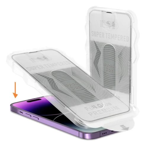 iPhone 12 / 12 Pro Easy-Stick Box Full Glue kijelzővédő üvegfólia fekete