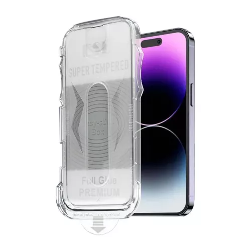 iPhone 12 / 12 Pro Easy-Stick Box Full Glue kijelzővédő üvegfólia fekete