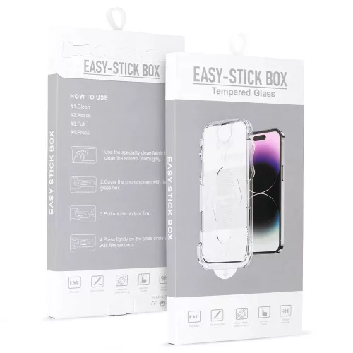 iPhone 12 / 12 Pro Easy-Stick Box Full Glue kijelzővédő üvegfólia fekete