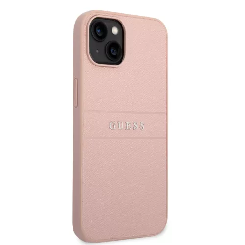 Guess PU Leather Saffiano tok, iPhone 14 Plus - rózsaszín