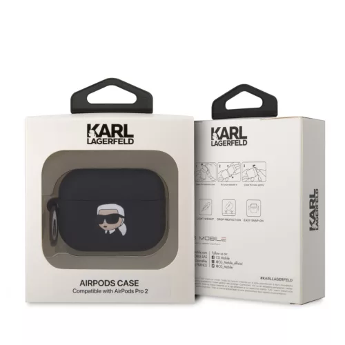 Karl Lagerfeld 3D Logo NFT Karl Head Silicone tok, Airpods Pro 2 - fekete