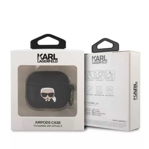 Karl Lagerfeld 3D Logo NFT Karl Head Silicone tok, Airpods 3 - fekete