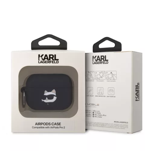 Karl Lagerfeld 3D Logo NFT Choupette Head Silicone tok, Airpods Pro 2 - fekete