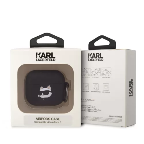 Karl Lagerfeld 3D Logo NFT Choupette Head Silicone tok, Airpods 3 - fekete
