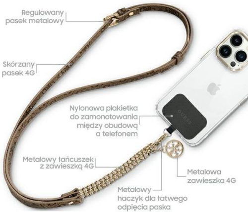 Guess Crossbody Strap PU 4G Chain with Charm Gold/Brown - barna