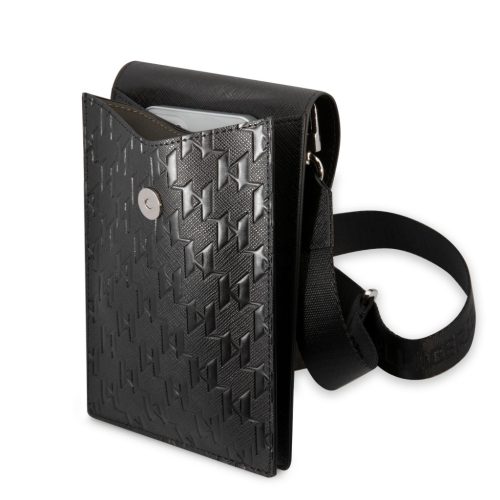 Karl Lagerfeld Saffiano Monogram Wallet Phone Bag Black - fekete