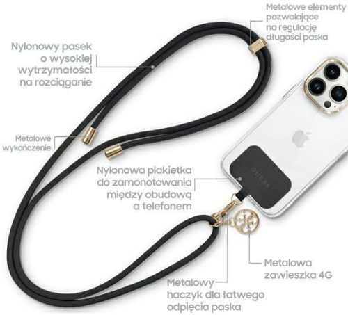 Guess Crossbody Strap Cord 4G Charm Gold/Black - fekete